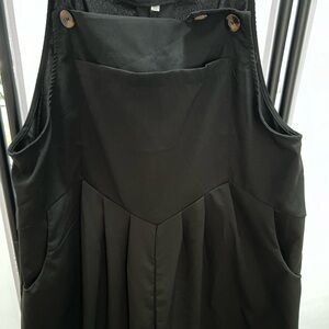 Black Wide Leg Overalls with Pockets, Pleats and Button Details